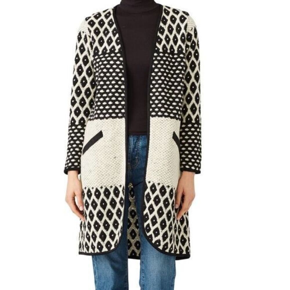 WAVERLY GREY Holly Black and White Sweater Coat LARGE